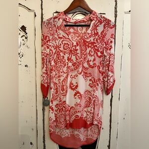 Asymmetrical tunic in coral and cream | S